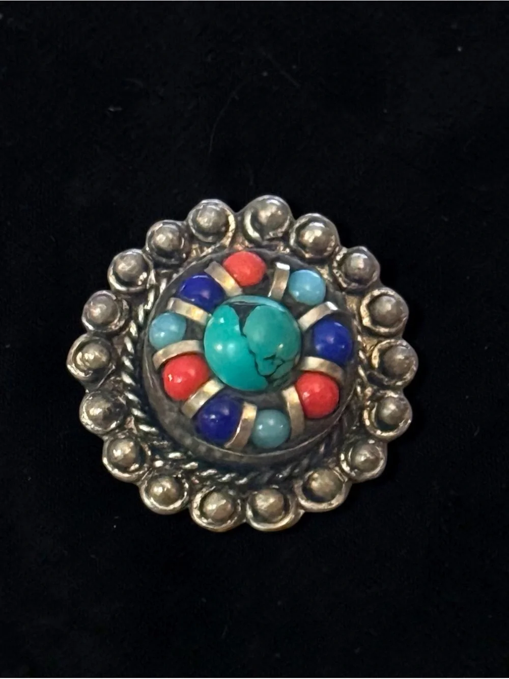 Vintage silver tone southwestern turquoise cluster ring